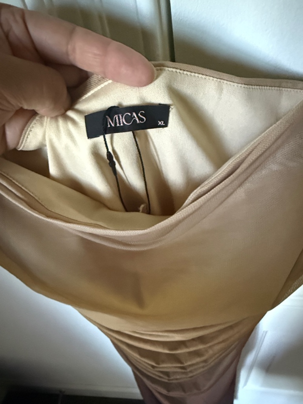 Beige to Brown Ombre Ruched Slip Dress - Picture 2 of 4